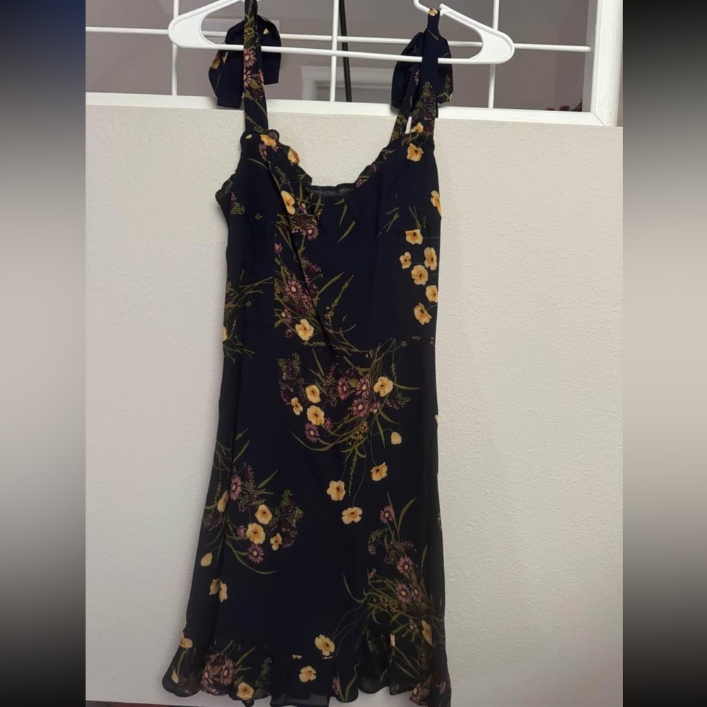 Navy and floral reformation dress